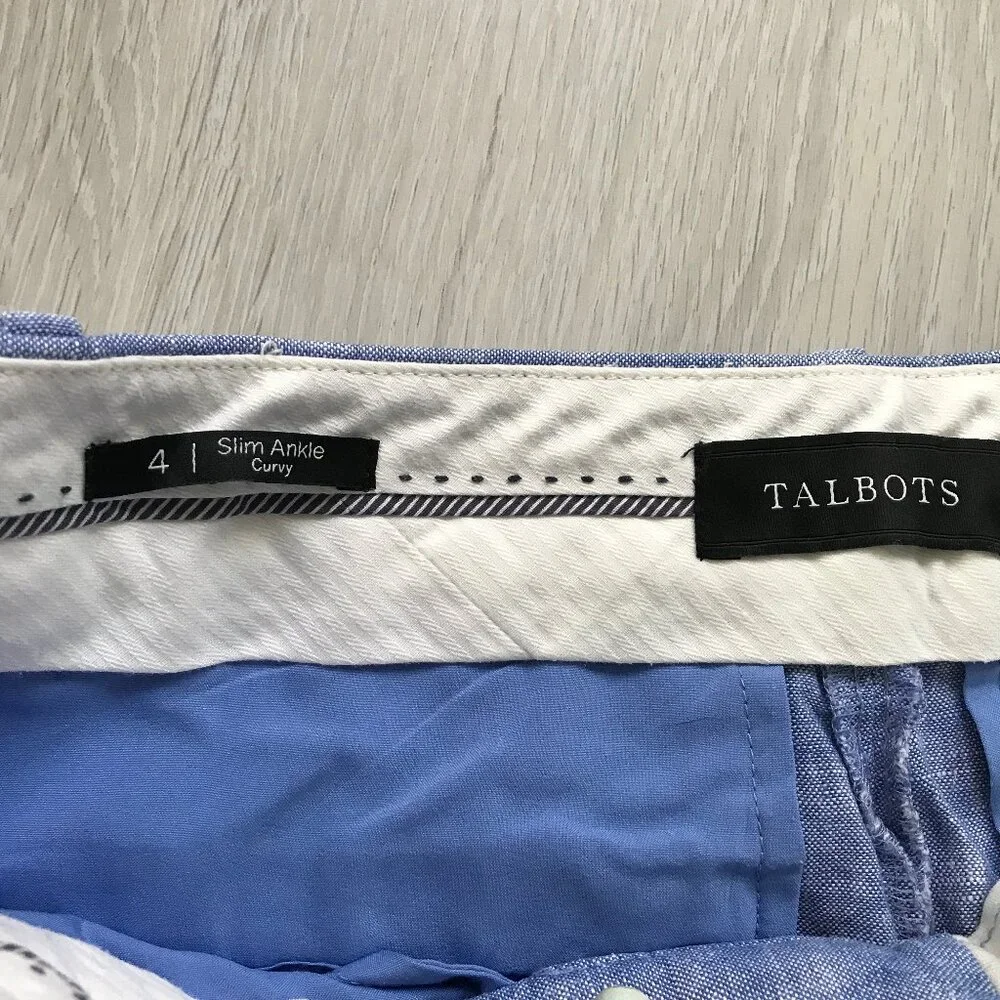 TALBOTS BLUE LINEN PANT ANKLE CROP FLAT FRONT WOMENS 4